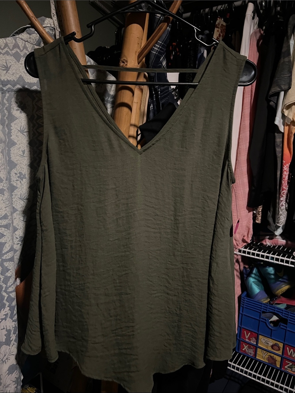 Women’s Olive Green V-Neck Sleeveless Top